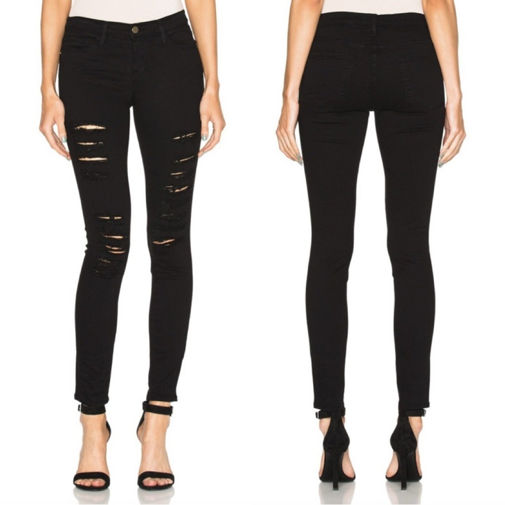 FRAME Denim Film Noir Le Skinny de Jeanne Torn Jeans
